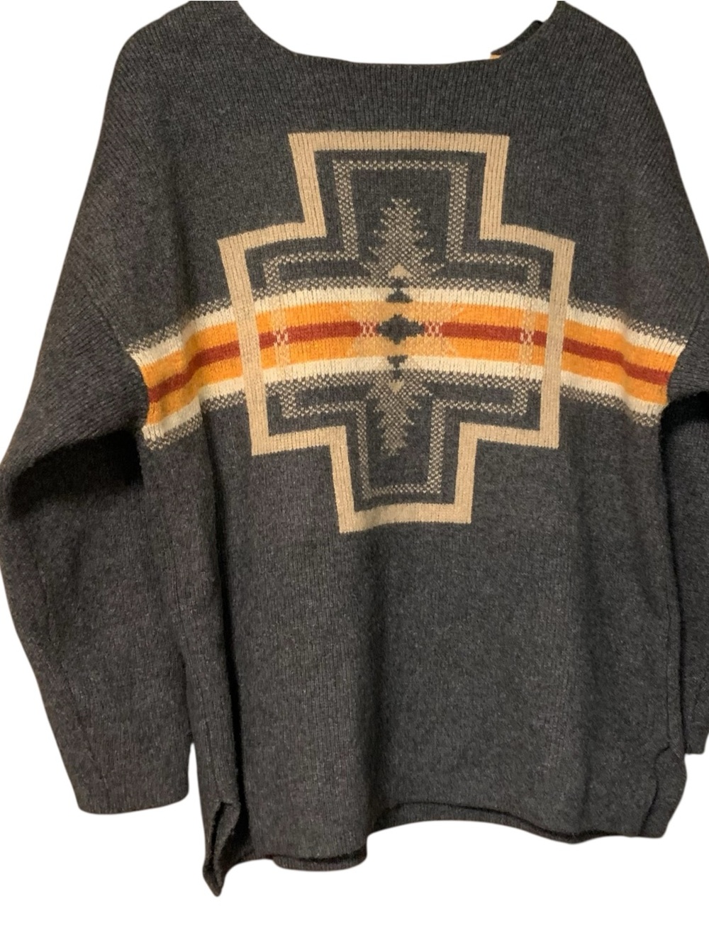 Pendleton Sweater XL Aztec Southwest Lambswool Nylon Gray Geometric Long Sleeve